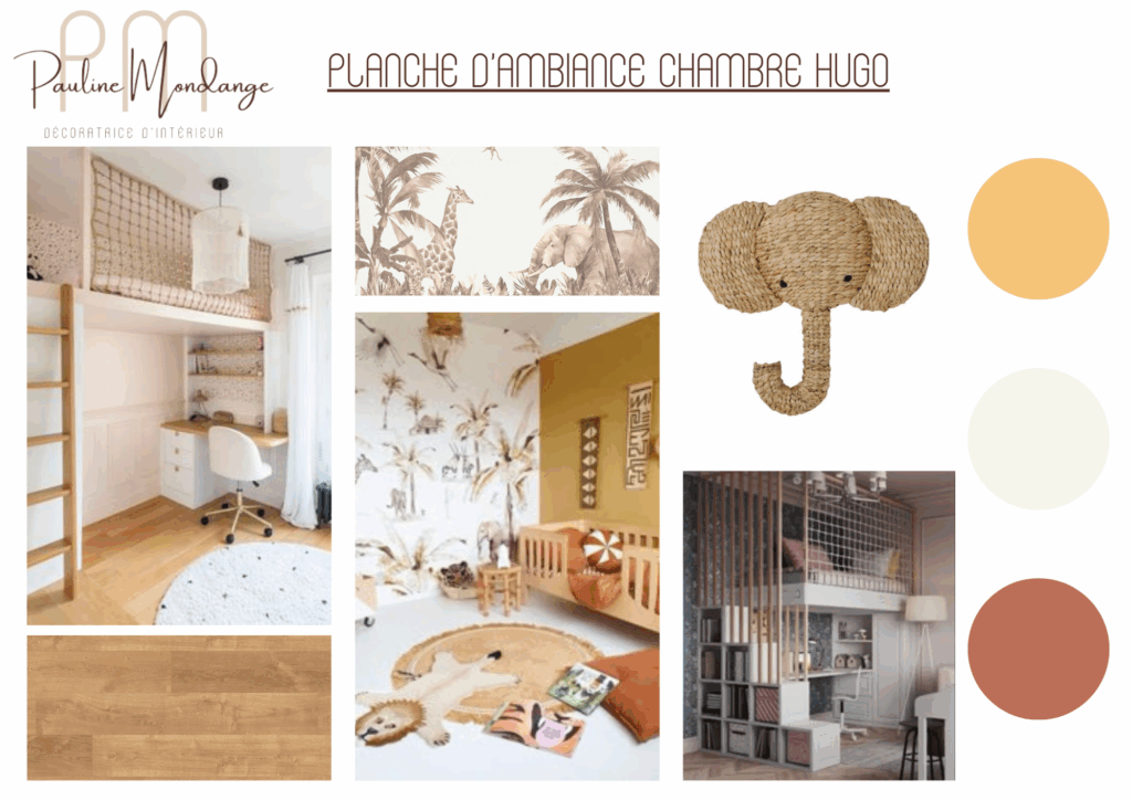 Planche ambiance chambre garçon savane